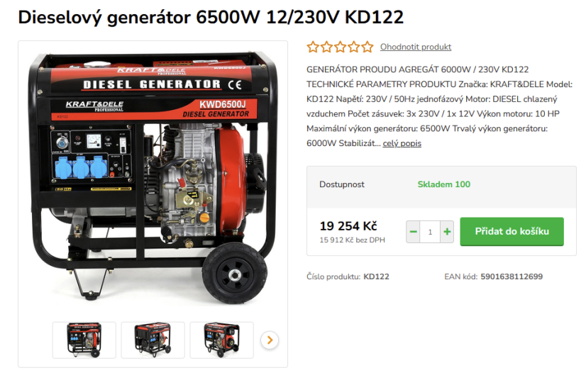 Dieselový generátor 6,5kW a více