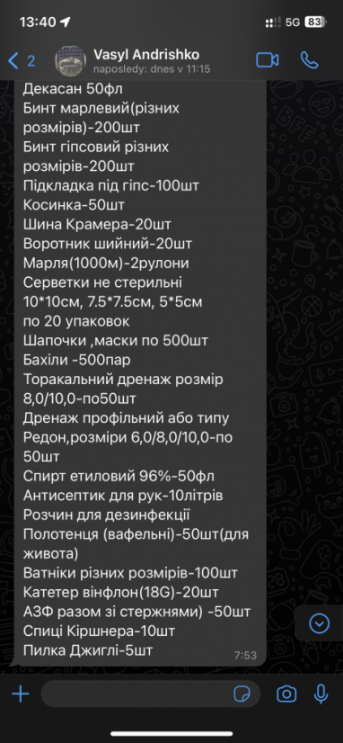 Vybavení nemocnice Druzkivka spotřebním zdravotnickým materiálem