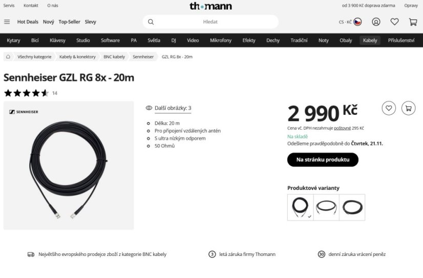 Kabel pro zapojení antény